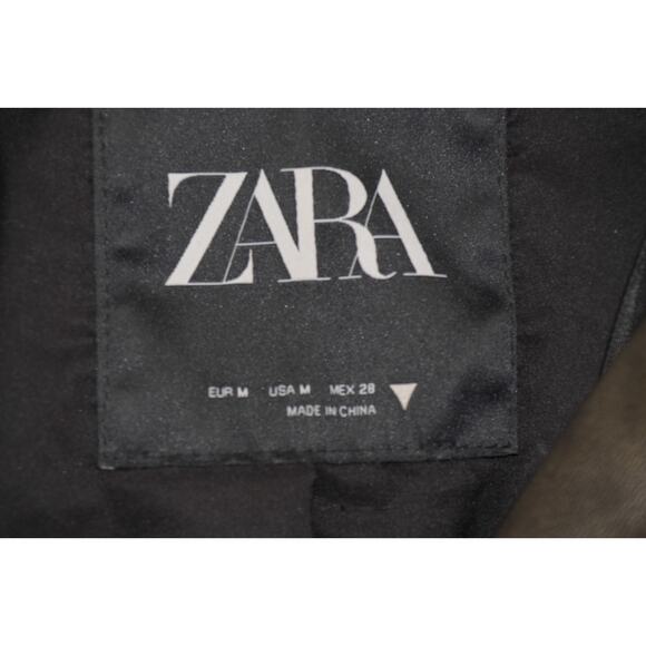 Zara Faux Leather Cropped Moto Jacket Olive Zip Pockets Women’s Size M - Picture 3 of 8